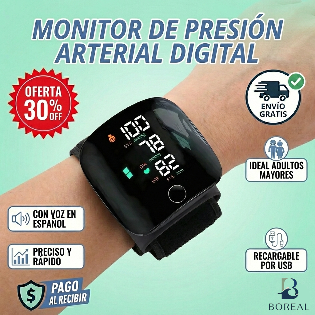 Monitor de Presión Arterial de muñeca - Con Voz Asistente en Español