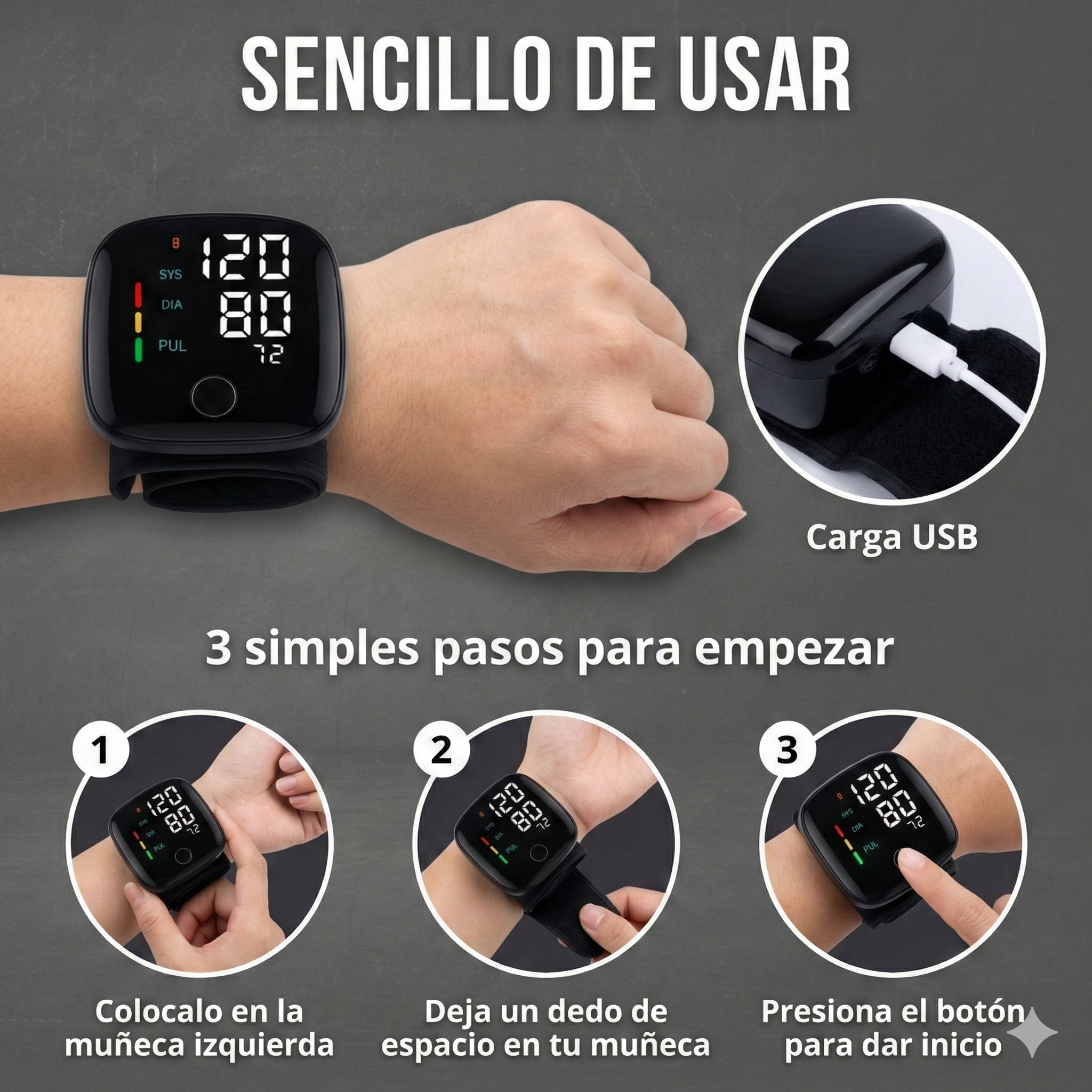 Monitor de Presión Arterial de muñeca - Con Voz Asistente en Español