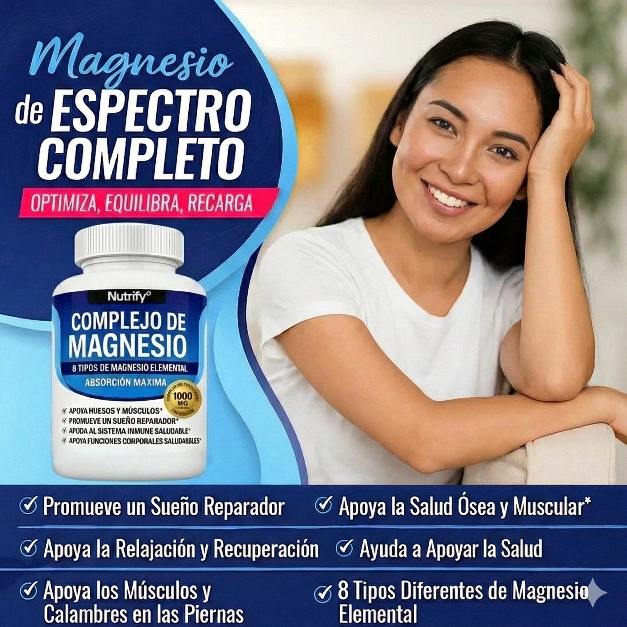 2x1 Magnesium Complex 1000 mg ORIGINAL ✨8 tipos de magnesio en 1 ⚡120 cápsulas en total